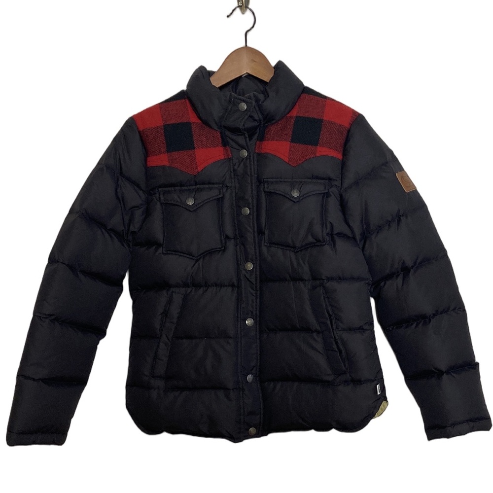 Trailwear Penfield Puffer Jacket Women Medium Black Red Plaid Goose Down Jacket